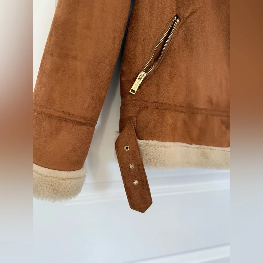 Suede motorcycle ramones jacket fur lined Hollister size Small - Picture 4 of 8